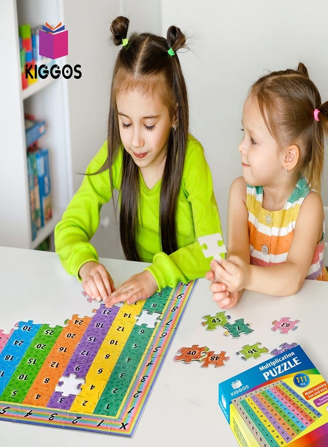 Kiggos لوحة ألغاز الضرب من كيغوس، مقاس 22 بوصة × 22 بوصة، ألعاب رياضيات للأطفال، أحجية مناسبة للمدرسة المنزلية والفصول الدراسية للأطفال والطلاب - 111 قطعة من أرقام الضرب تجعل التعلم ممتعًا وسهلاً - Image 4
